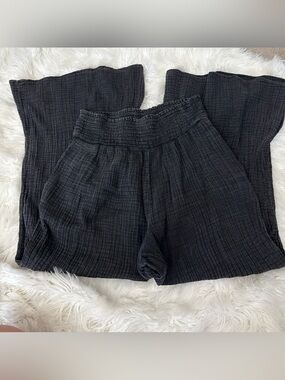 Anthropologie Black Smocked Top with Textured Gauze
